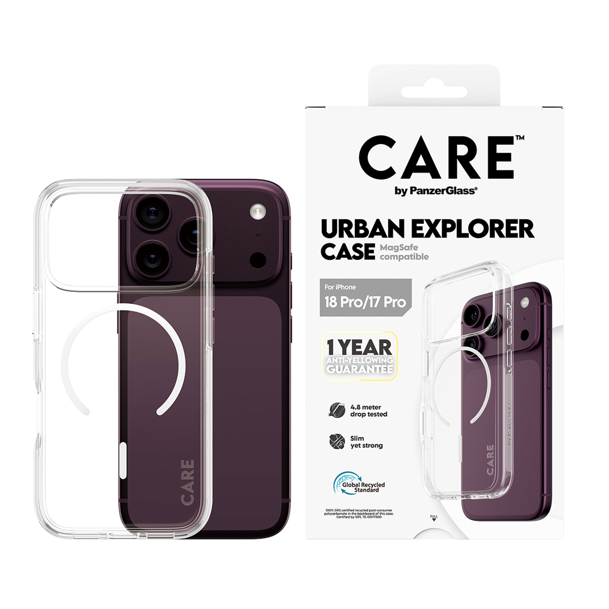 CARE™ by PanzerGlass® Urban Explorer Case Transparent m. Hvid Magsafe iPhone 18 Pro | 17 Pro